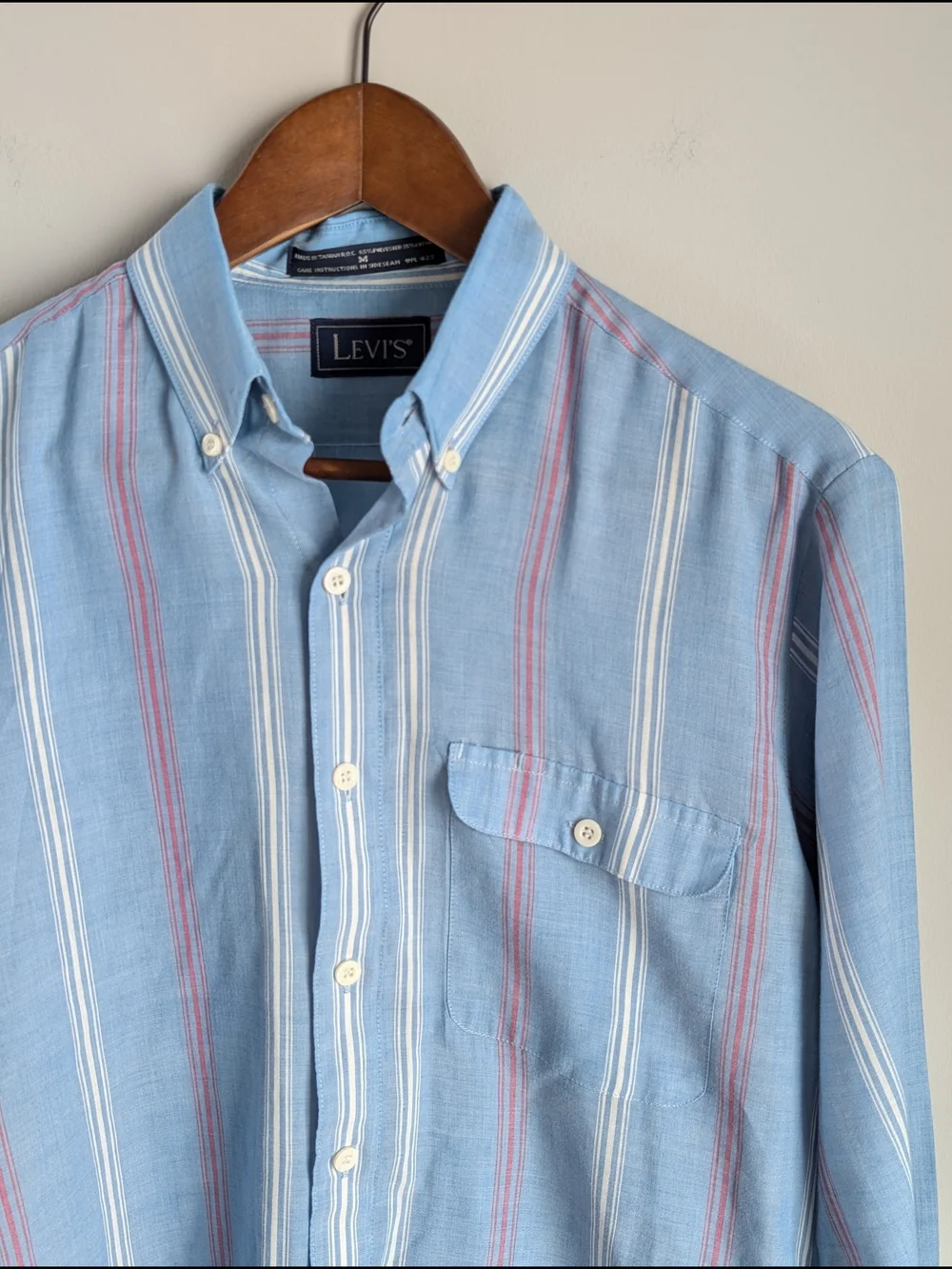 Vintage Levis Shirt Men's M Blue Striped Long Slv Button Down Western Cowboy 80s